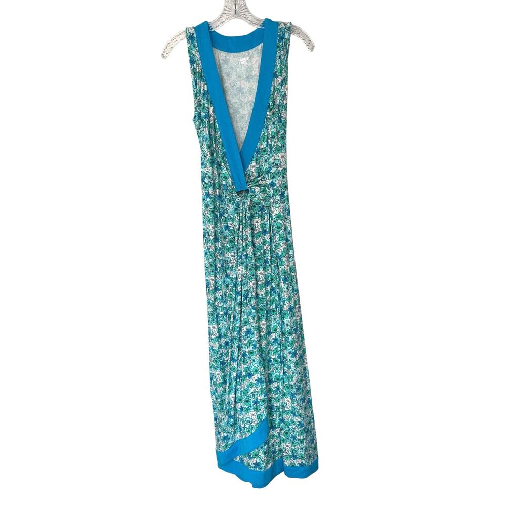 Land's End Maxi Dress Blue Floral Print‎ Soft V-Neck Faux Wrap Cottagecore Small